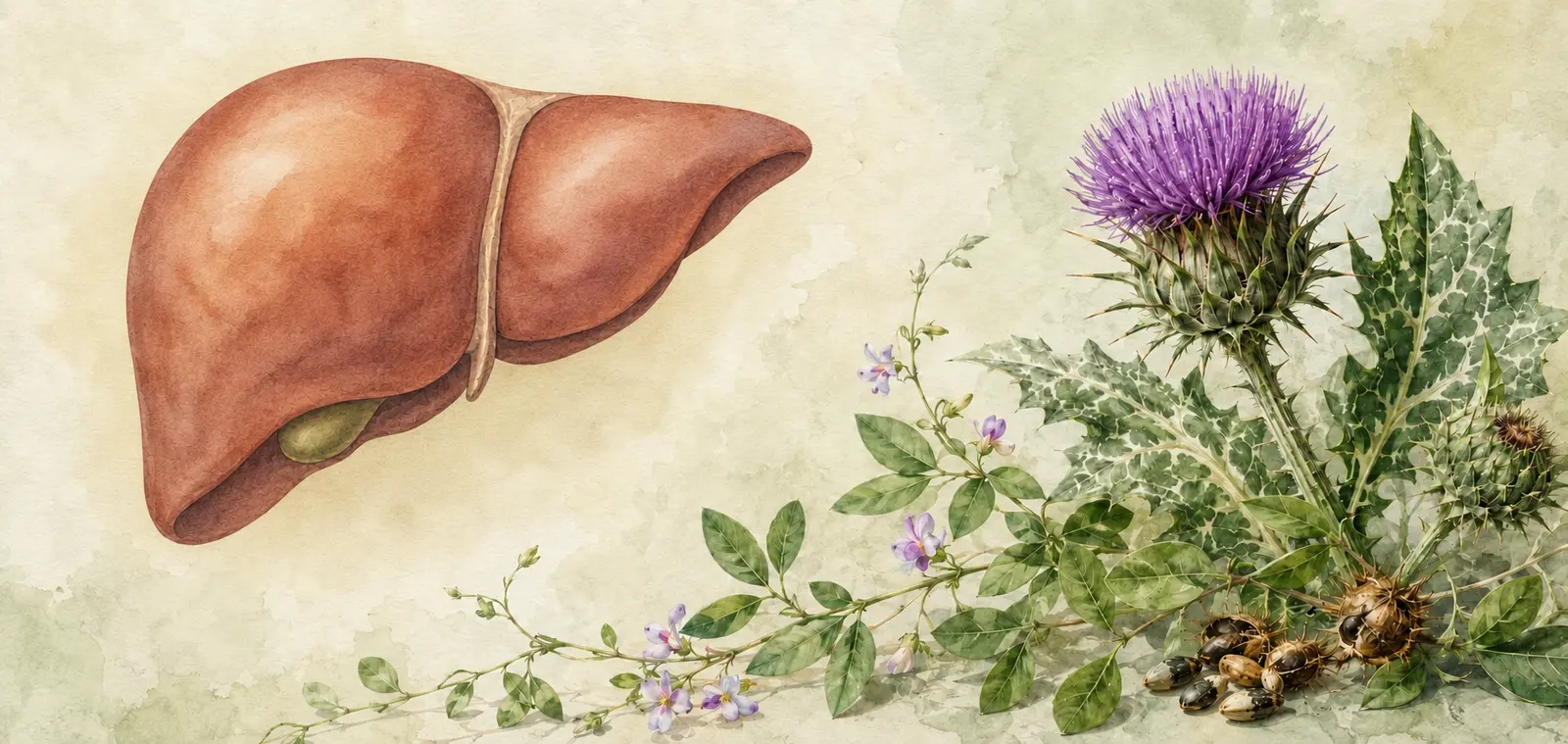 Illustration d’un foie avec du Desmodium adscendens et du Chardon-Marie